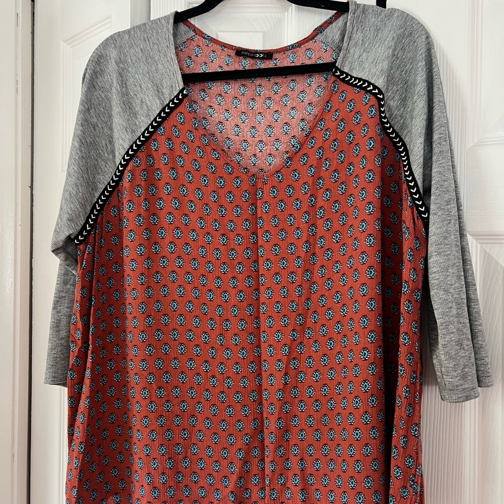 Papermoon Gray and Red Patterned Blouse